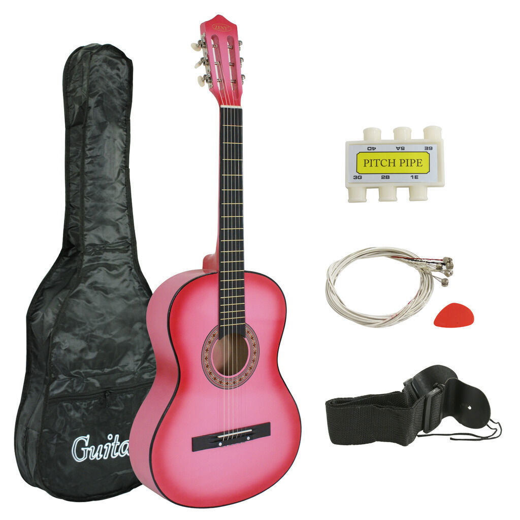 38″ Acoustic Guitar with Bag, Strap, Pick Multi Color Right Hand Beginner Guitar – Pink 8