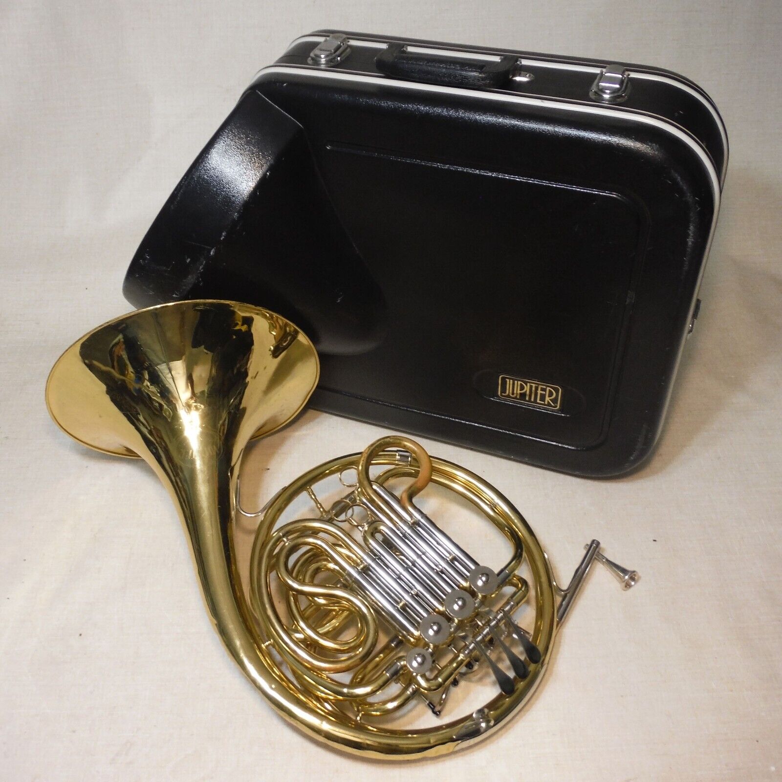JUPITER JHR-852 DOUBLE FRENCH HORN BRASS WORKING GOOD W/DENTS CASE MOUTHPIECE 1