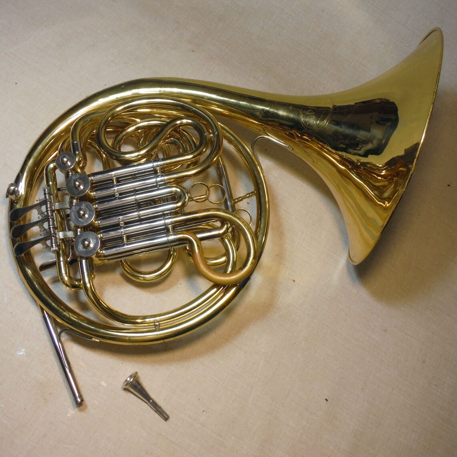 JUPITER JHR-852 DOUBLE FRENCH HORN BRASS WORKING GOOD W/DENTS CASE MOUTHPIECE 2