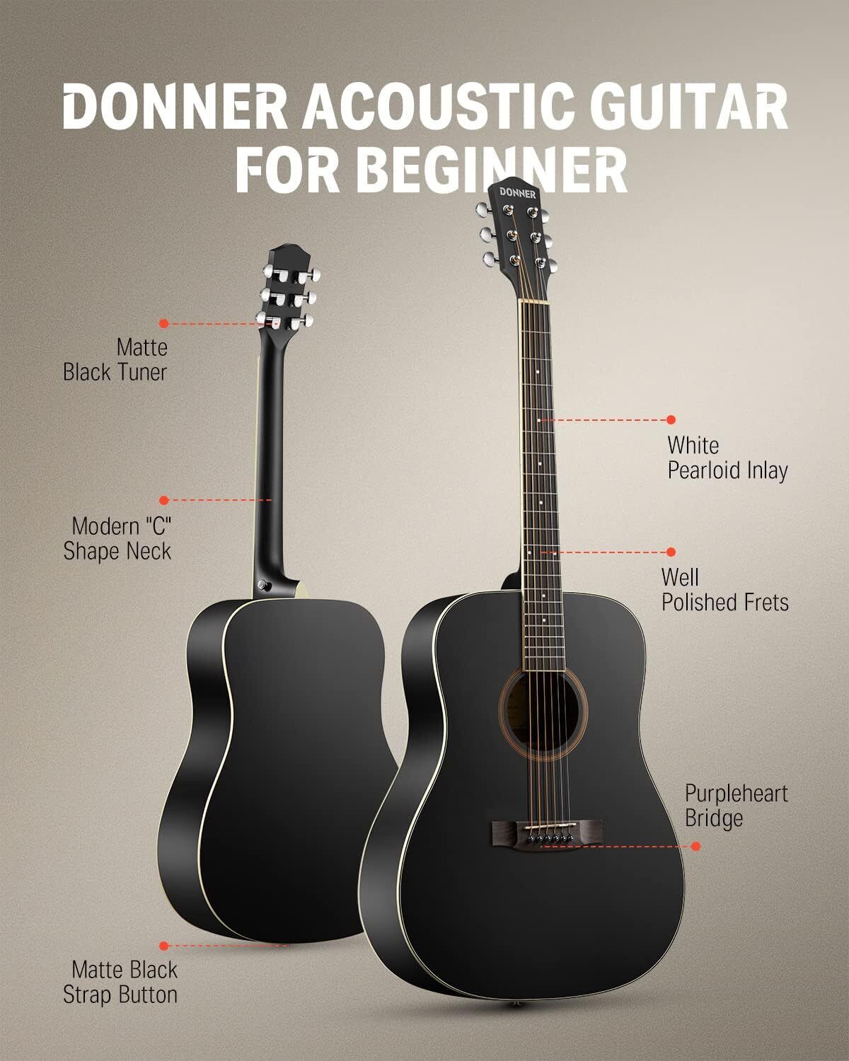 Donner DAG-1B Acoustic Guitar Full Size 41″ Cutaway Mahogany +Bag Strap | Refurb 4