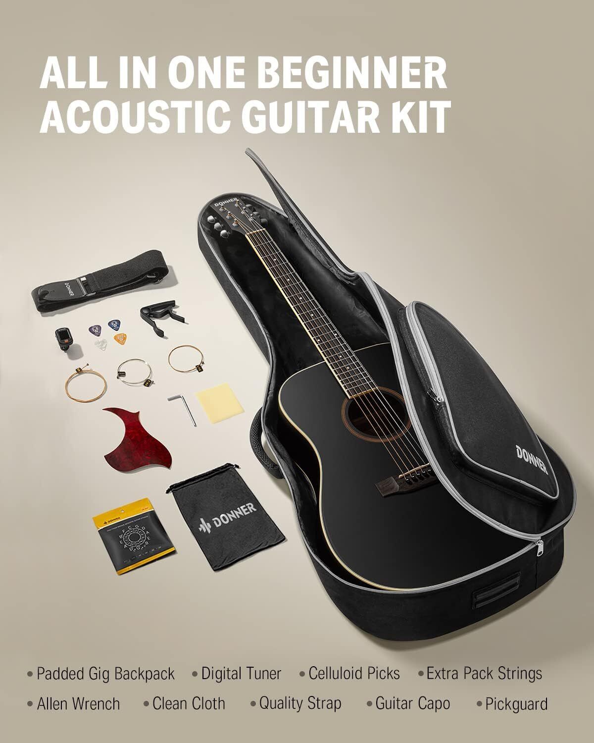Donner DAG-1B Acoustic Guitar Full Size 41″ Cutaway Mahogany +Bag Strap | Refurb 7