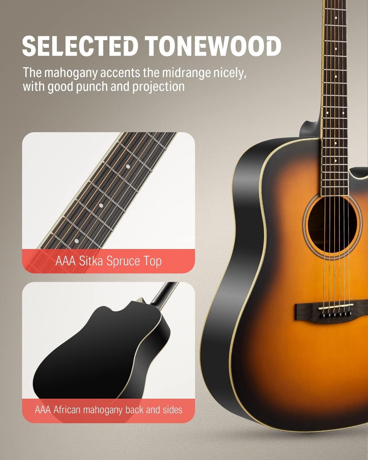 Donner DAG-1C Acoustic Guitar 41″ Full Size Cutaway Mahogany Wood + Bag | Refurb 4