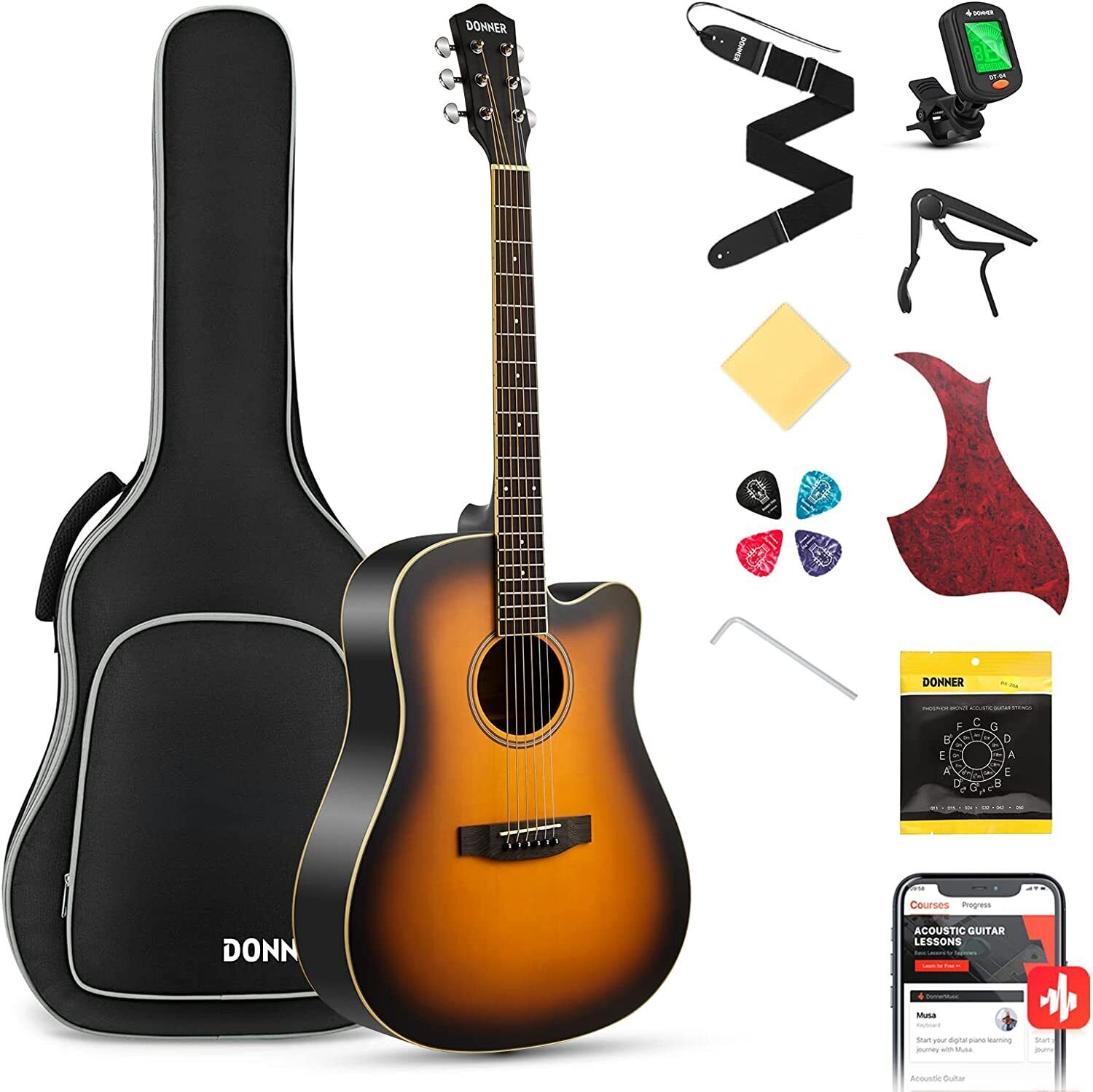 Donner DAG-1C Acoustic Guitar 41″ Full Size Cutaway Mahogany Wood + Bag | Refurb 8