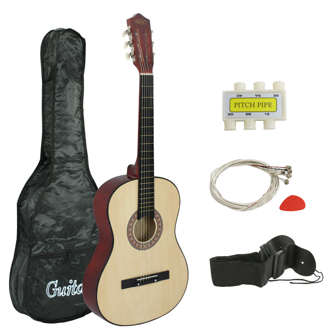38″ Wooden Beginners Acoustic Guitar With Guitar Case,Strap and Pick Natural 1