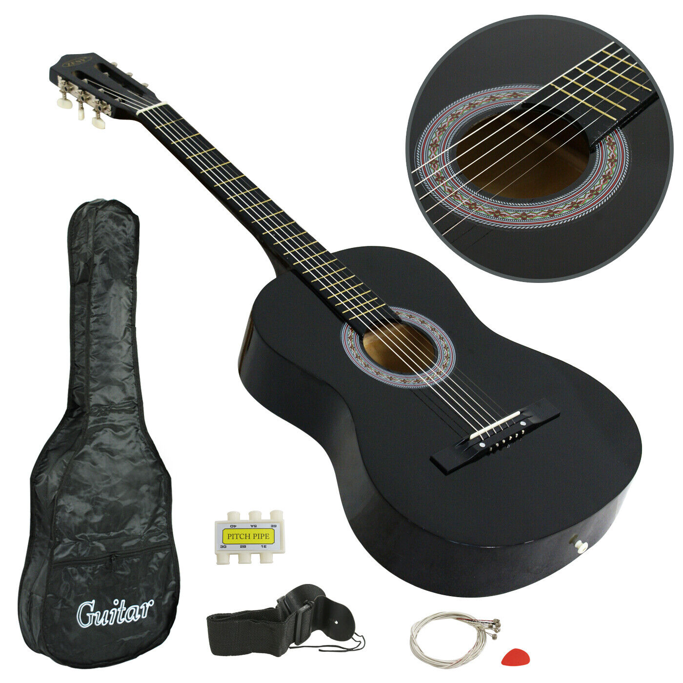 38″ Full Size Acoustic Guitar Adult Kids Beginners Black Guitar with Guitar Pick 1
