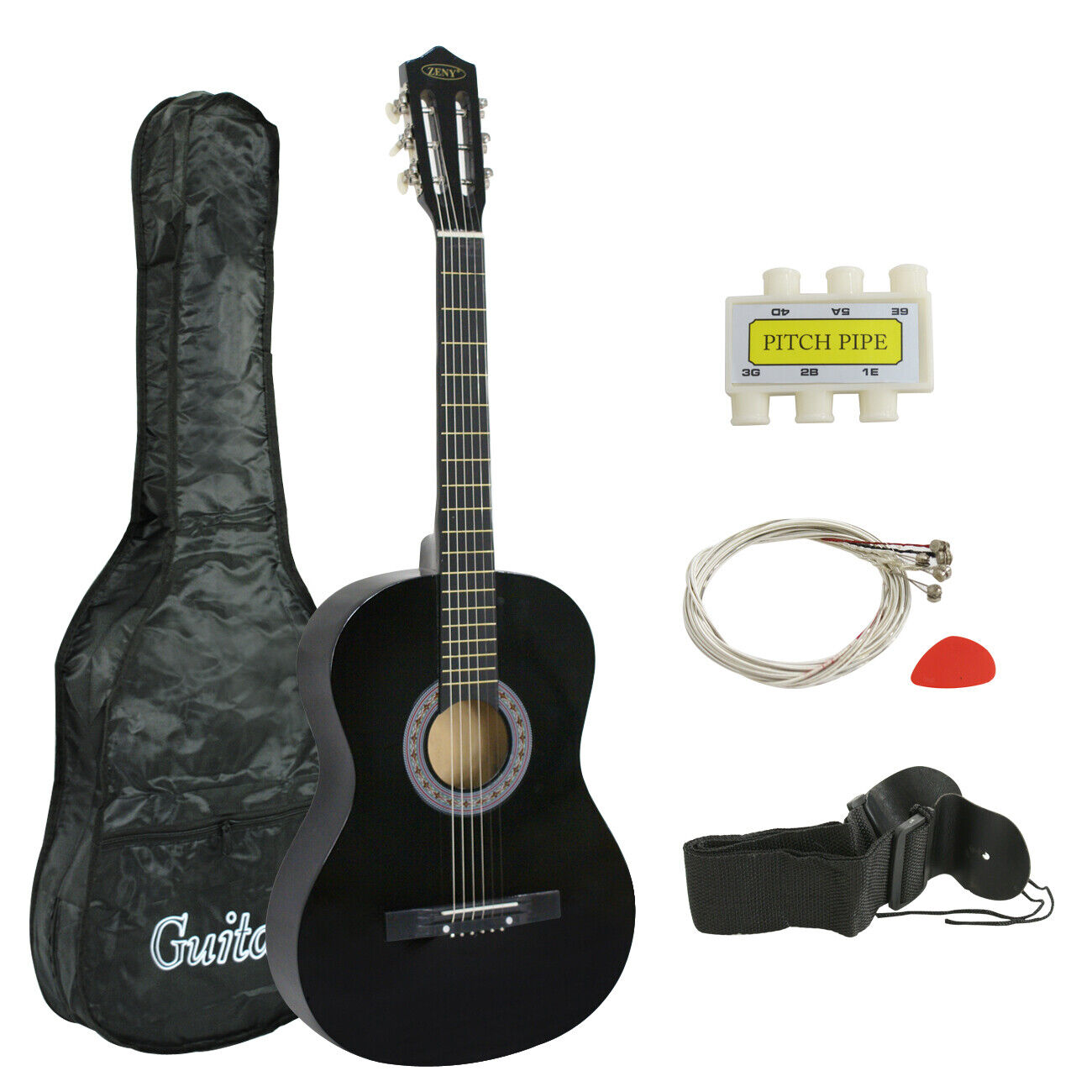 38″ Full Size Acoustic Guitar Adult Kids Beginners Black Guitar with Guitar Pick 2