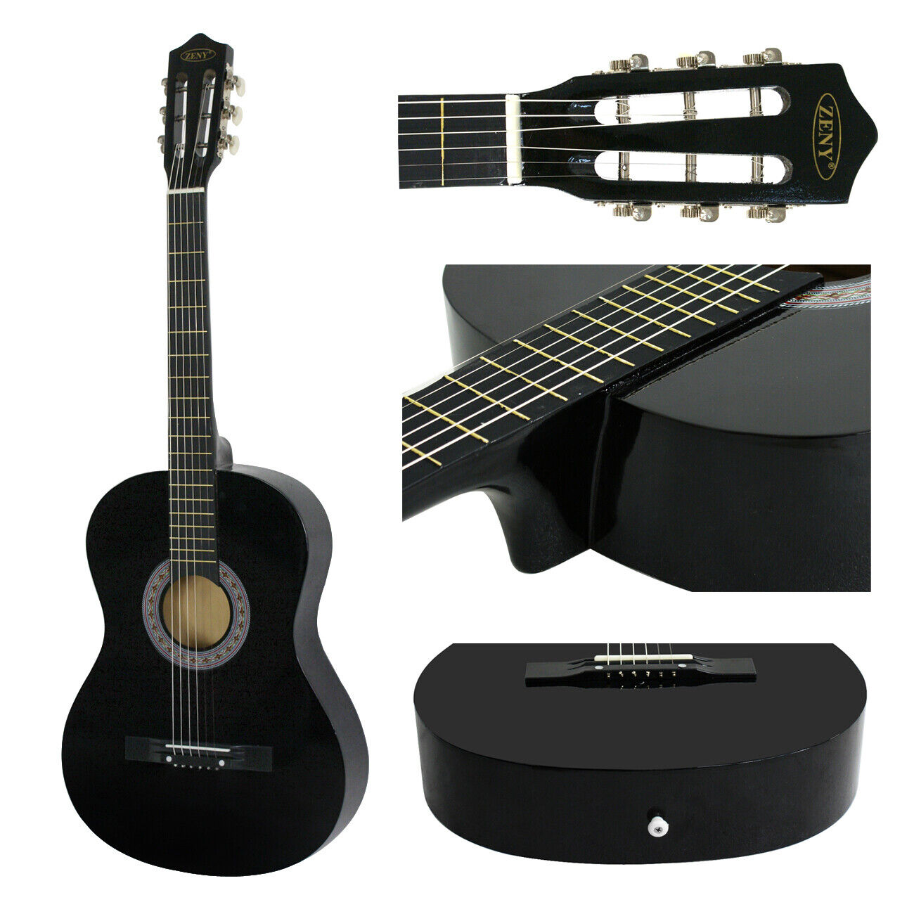 38″ Full Size Acoustic Guitar Adult Kids Beginners Black Guitar with Guitar Pick 3