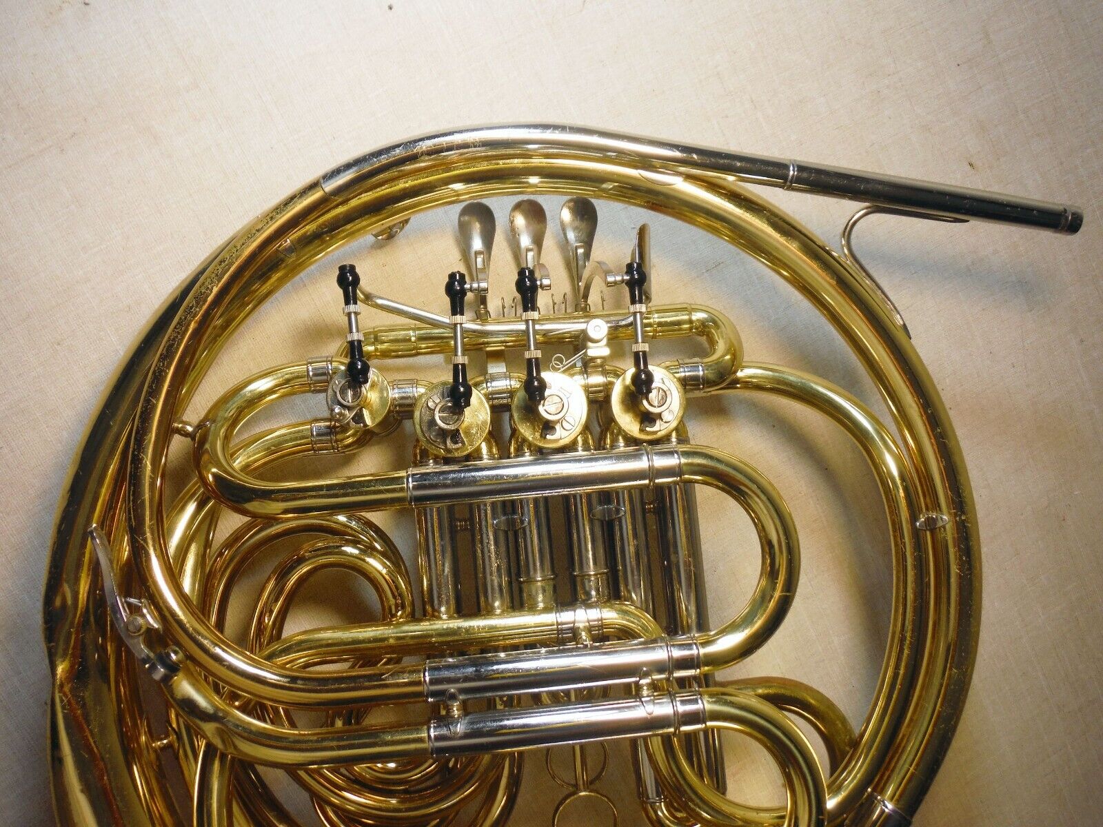 JUPITER JHR-852 DOUBLE FRENCH HORN BRASS WORKING GOOD W/DENTS CASE MOUTHPIECE 7