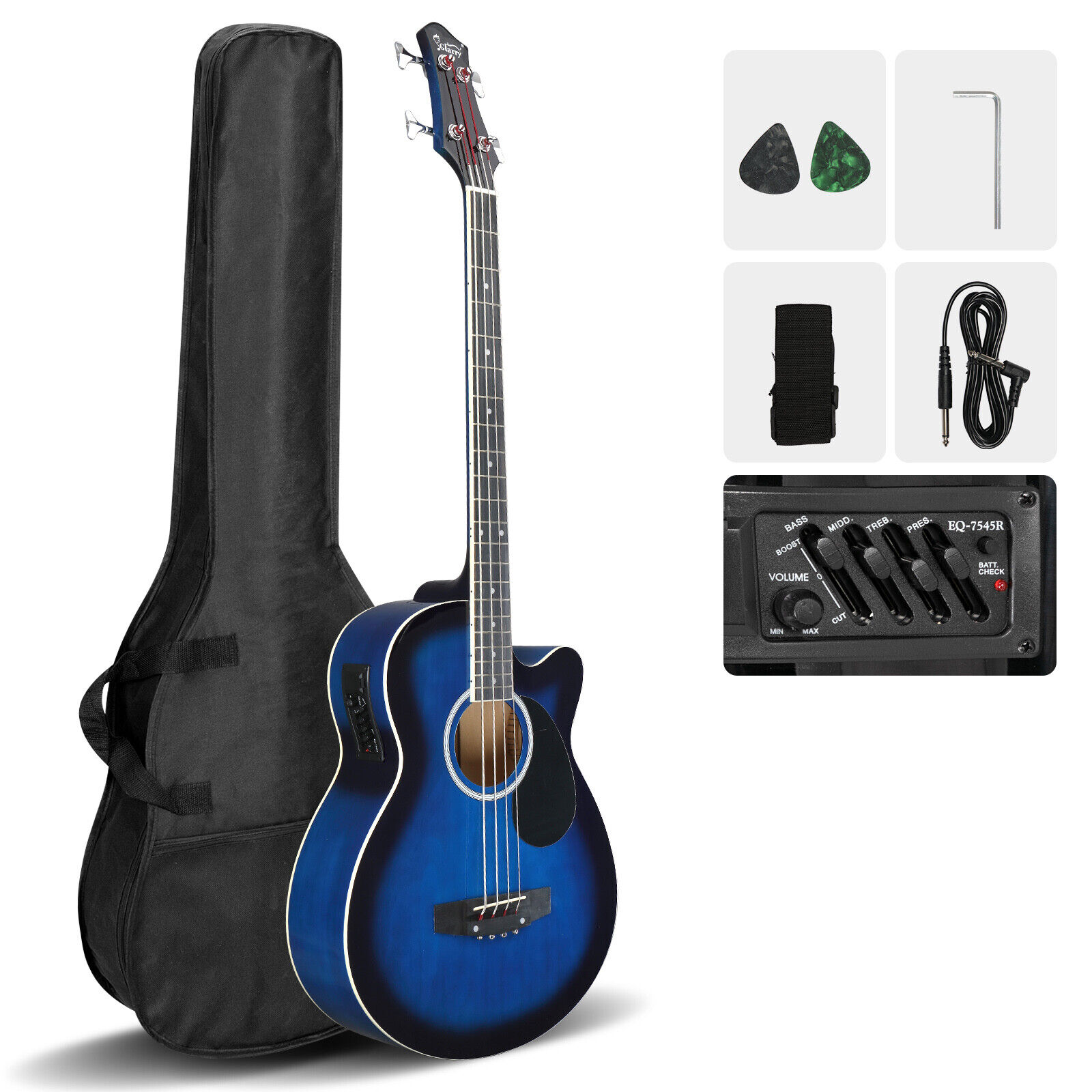 Glarry GMB101 4 string Electric Acoustic Bass Guitar 4-Band Equalizer EQ-7545R – Blue 26