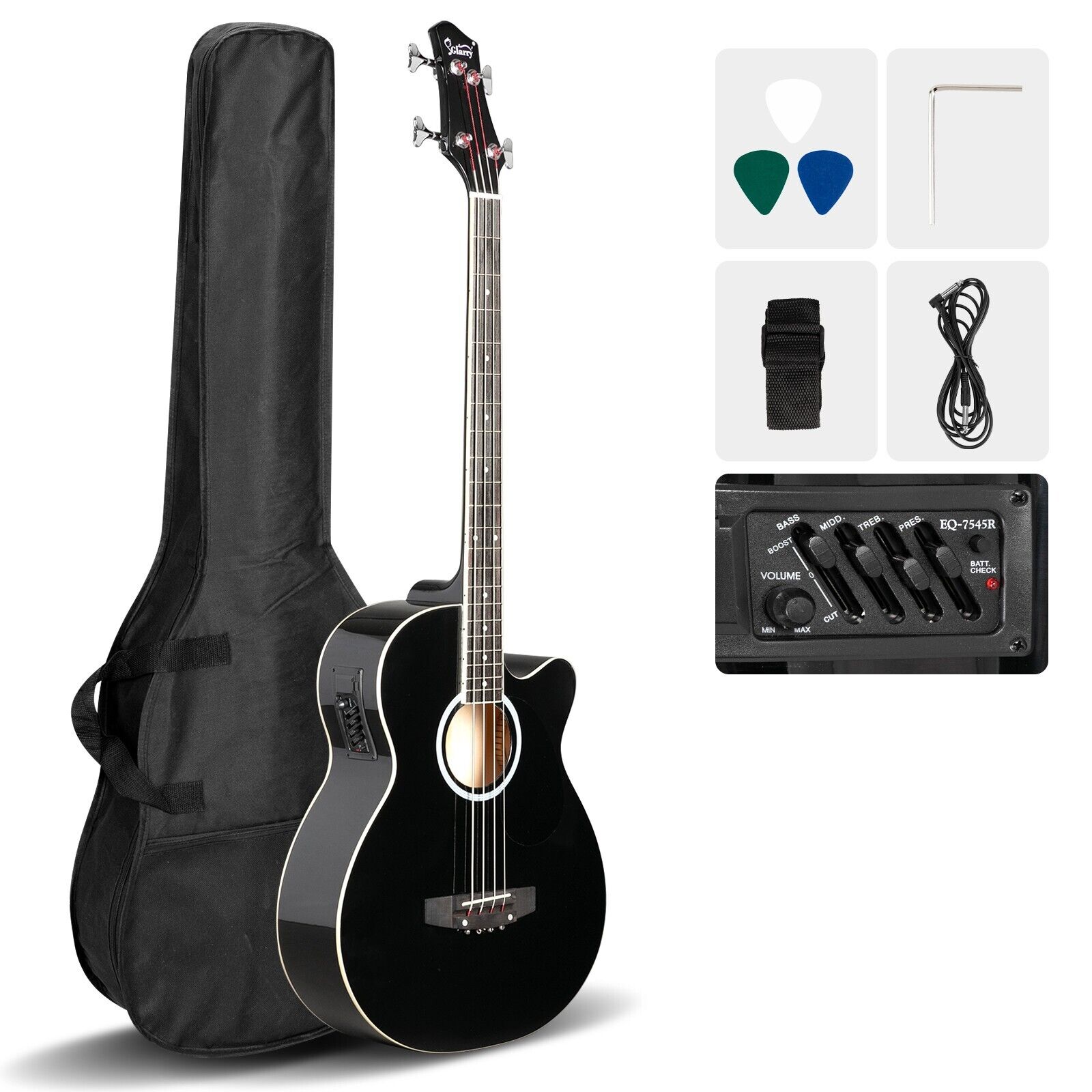 Glarry GMB101 Black 4 string Electric Acoustic Bass Guitar w/ 4-Band Equalizer 1