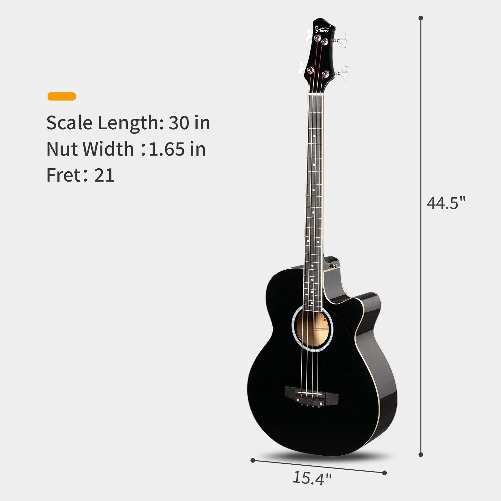 Glarry GMB101 Black 4 string Electric Acoustic Bass Guitar w/ 4-Band Equalizer 8