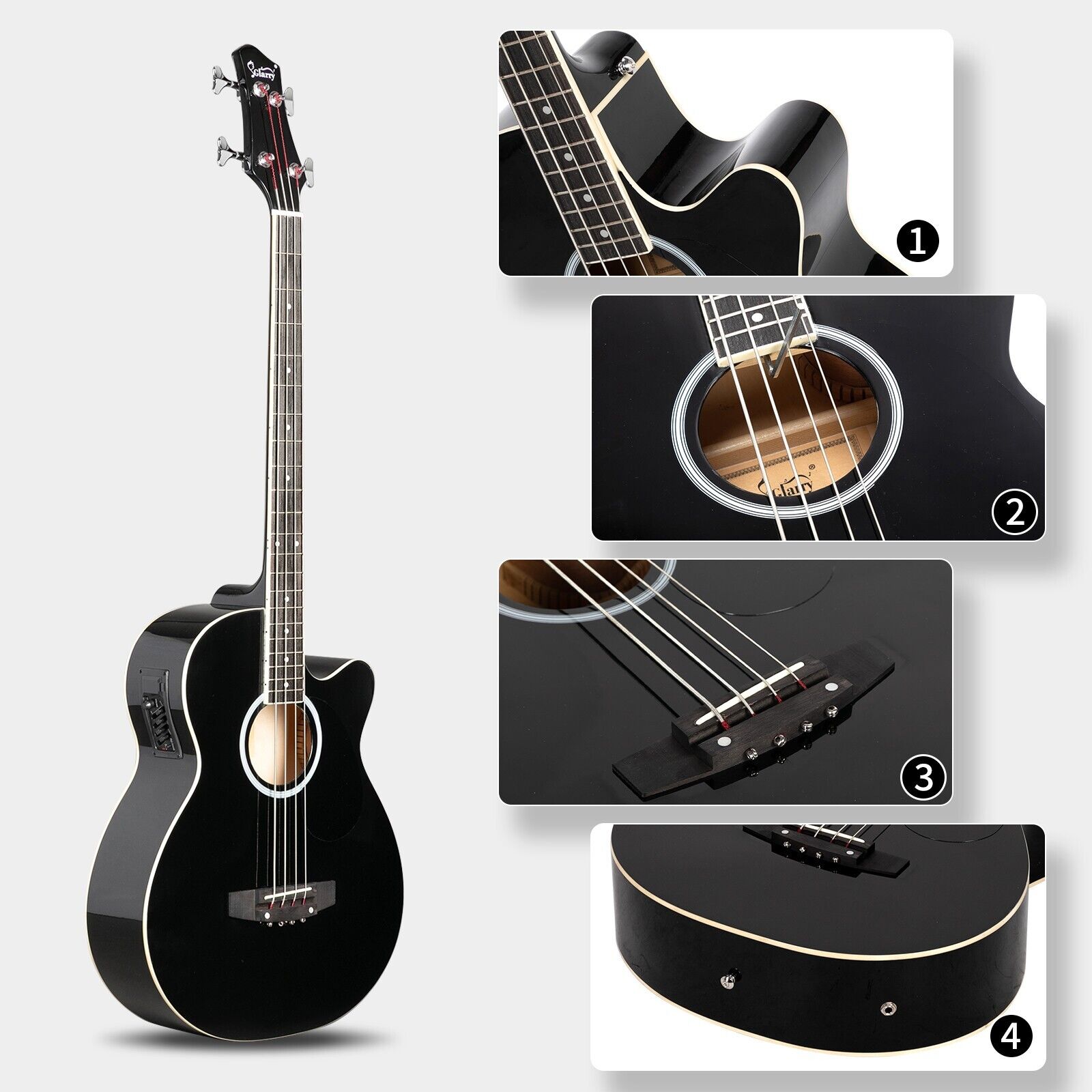 Glarry GMB101 Black 4 string Electric Acoustic Bass Guitar w/ 4-Band Equalizer 9