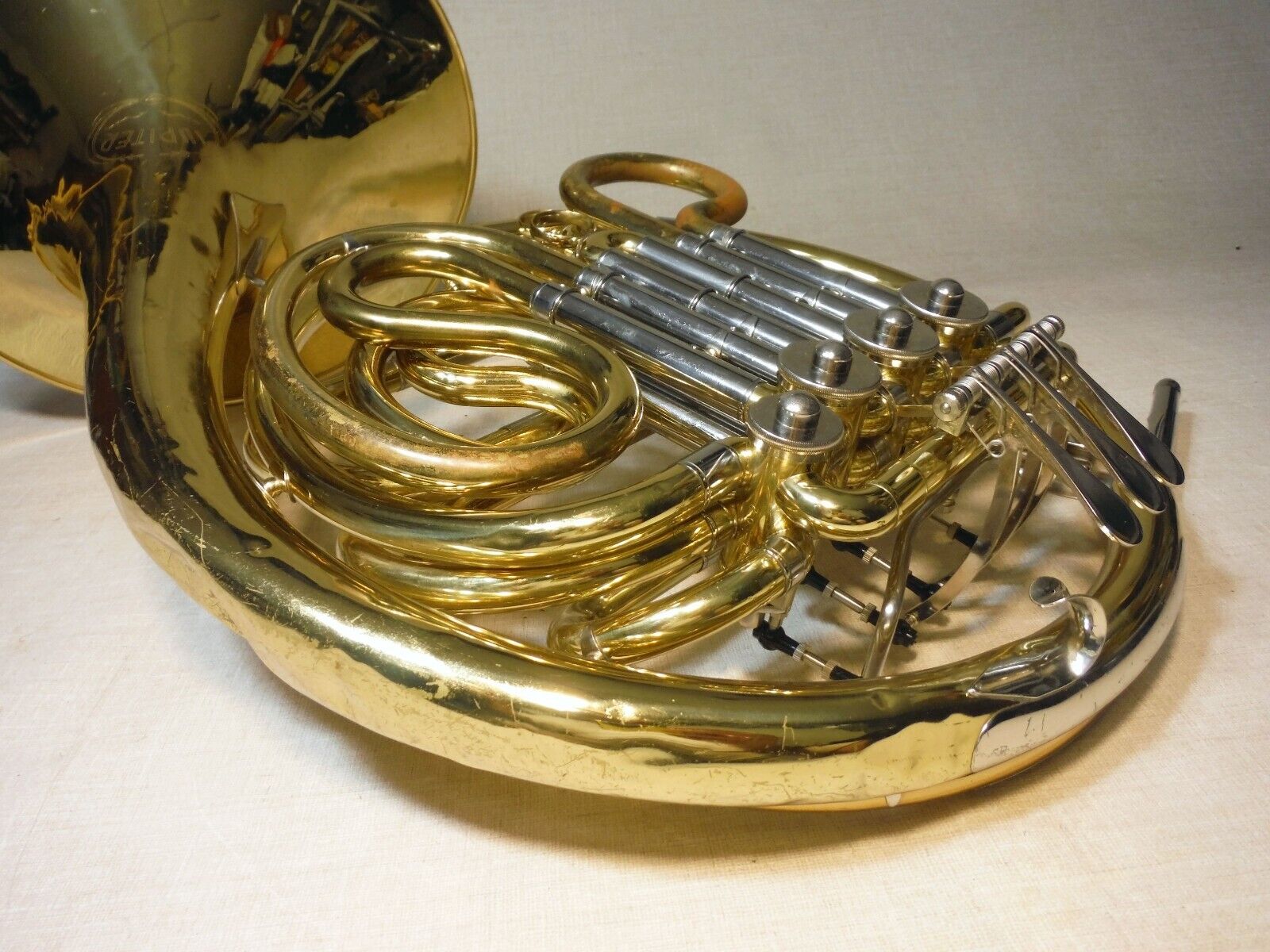 JUPITER JHR-852 DOUBLE FRENCH HORN BRASS WORKING GOOD W/DENTS CASE MOUTHPIECE 10
