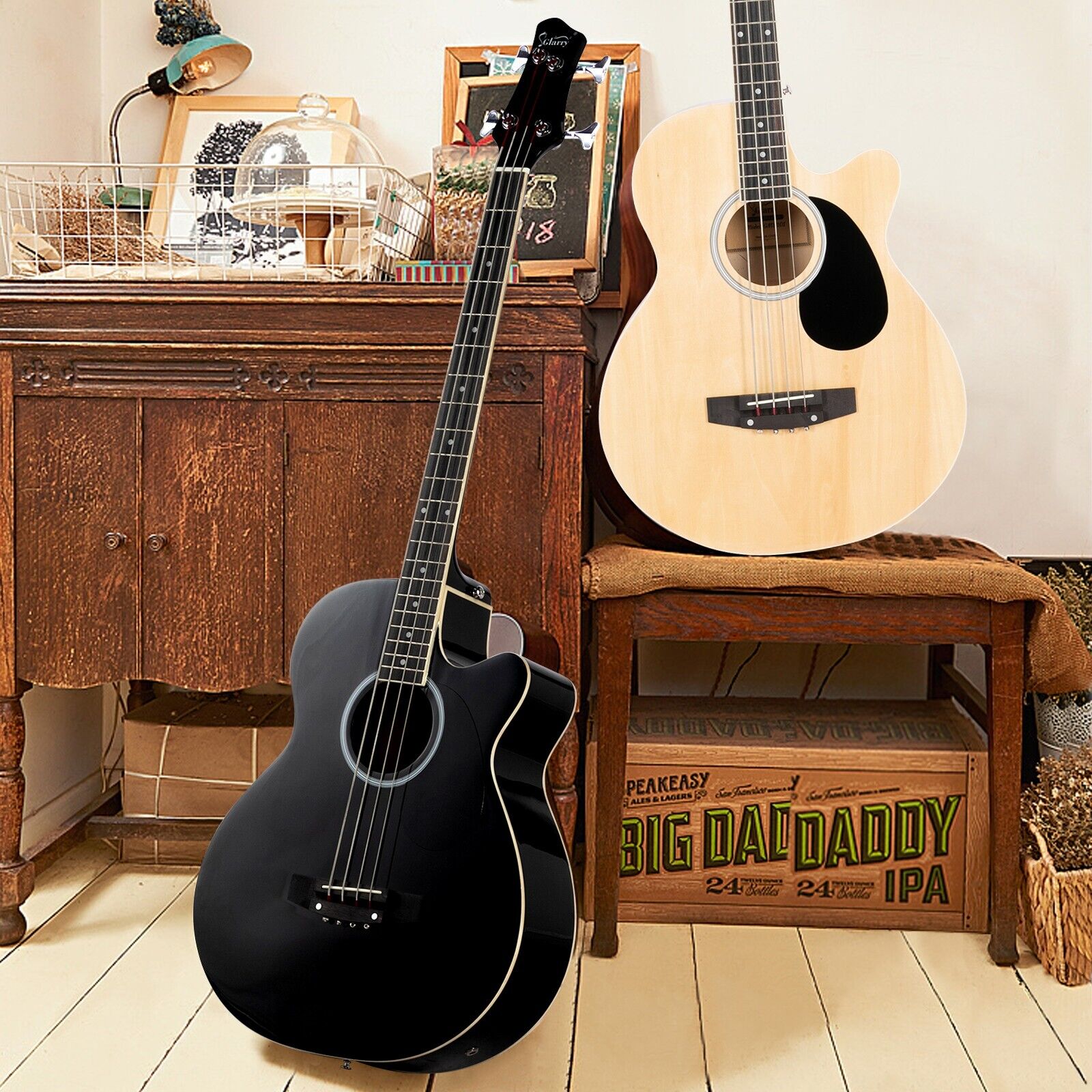 Glarry GMB101 Black 4 string Electric Acoustic Bass Guitar w/ 4-Band Equalizer 18