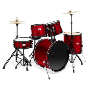 Full Size Pro Adult 5-Piece Drum Set Kit with Genuine Remo Heads - Red - Image 1