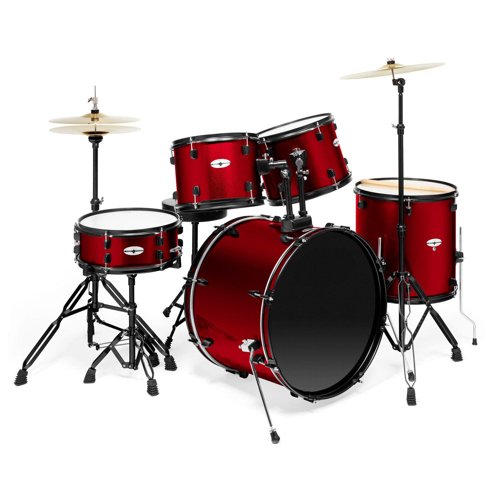 Full Size Pro Adult 5-Piece Drum Set Kit with Genuine Remo Heads – Red 1