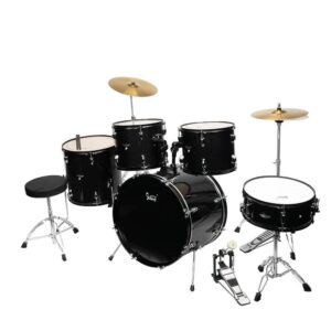 5 Piece Full Size Complete Adult Drum Set Cymbals Kit with Stool & Sticks Black - Image 1