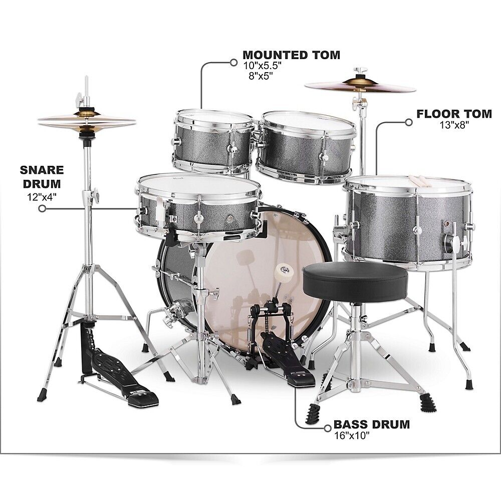 Pearl Roadshow Jr. Drum Set with Hardware and Cymbals Grindstone Sparkle 2