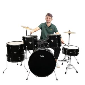 5 Piece Full Size Complete Adult Drum Set Cymbals Kit with Stool & Sticks Black - Image 2
