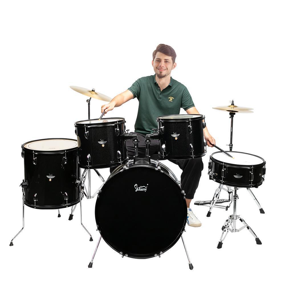 5 Piece Full Size Complete Adult Drum Set Cymbals Kit with Stool & Sticks Black 2