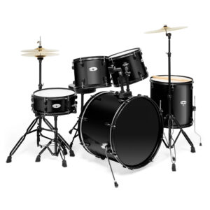 Full Size Pro Adult 5-Piece Drum Set Kit with Genuine Remo Heads - Black - Image 1