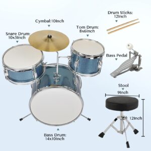 3- 5 Piece Junior Drum Set, Drum Kit with Throne, Cymbal, Drumsticks - Image 2