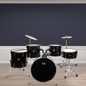 5 Piece Full Size Complete Adult Drum Set Cymbals Kit with Stool & Sticks Black - Image 6