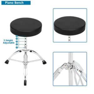 5 Piece Full Size Complete Adult Drum Set Cymbals Kit with Stool & Sticks Black - Image 7
