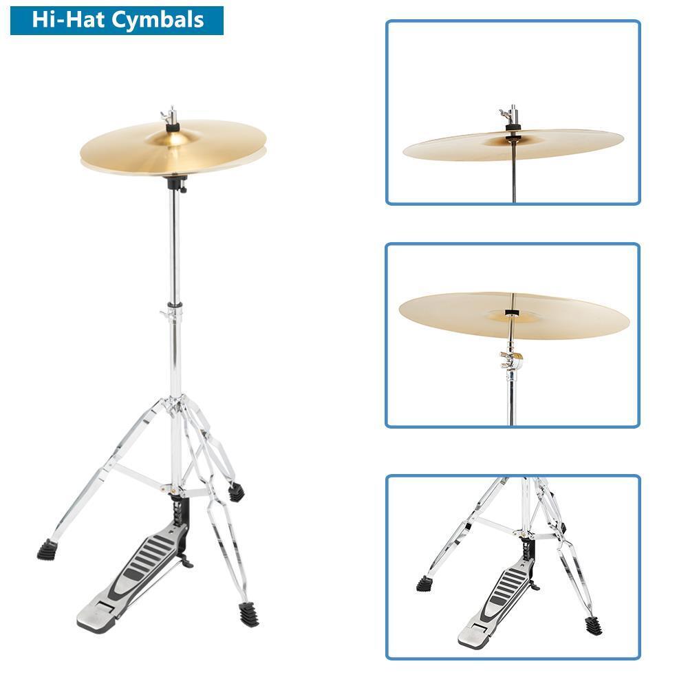 5 Piece Full Size Complete Adult Drum Set Cymbals Kit with Stool & Sticks Black 8