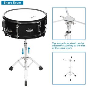 5 Piece Full Size Complete Adult Drum Set Cymbals Kit with Stool & Sticks Black - Image 9