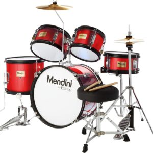 Mendini By Cecilio Kids - Starter Drums Kit w/Bass, Toms, Snare, Red Drum Set - Image 1