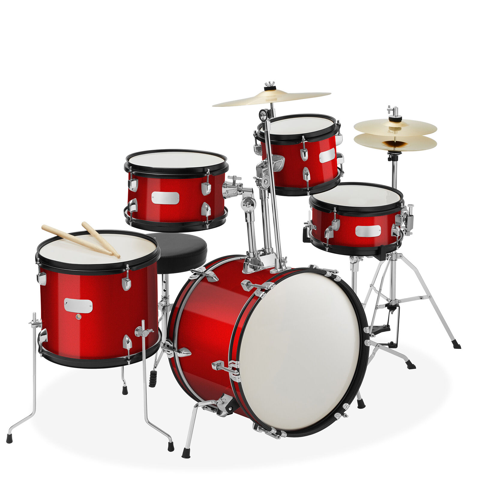 5-Piece Junior Drum Set – Beginner Percussion Kit – Red 1