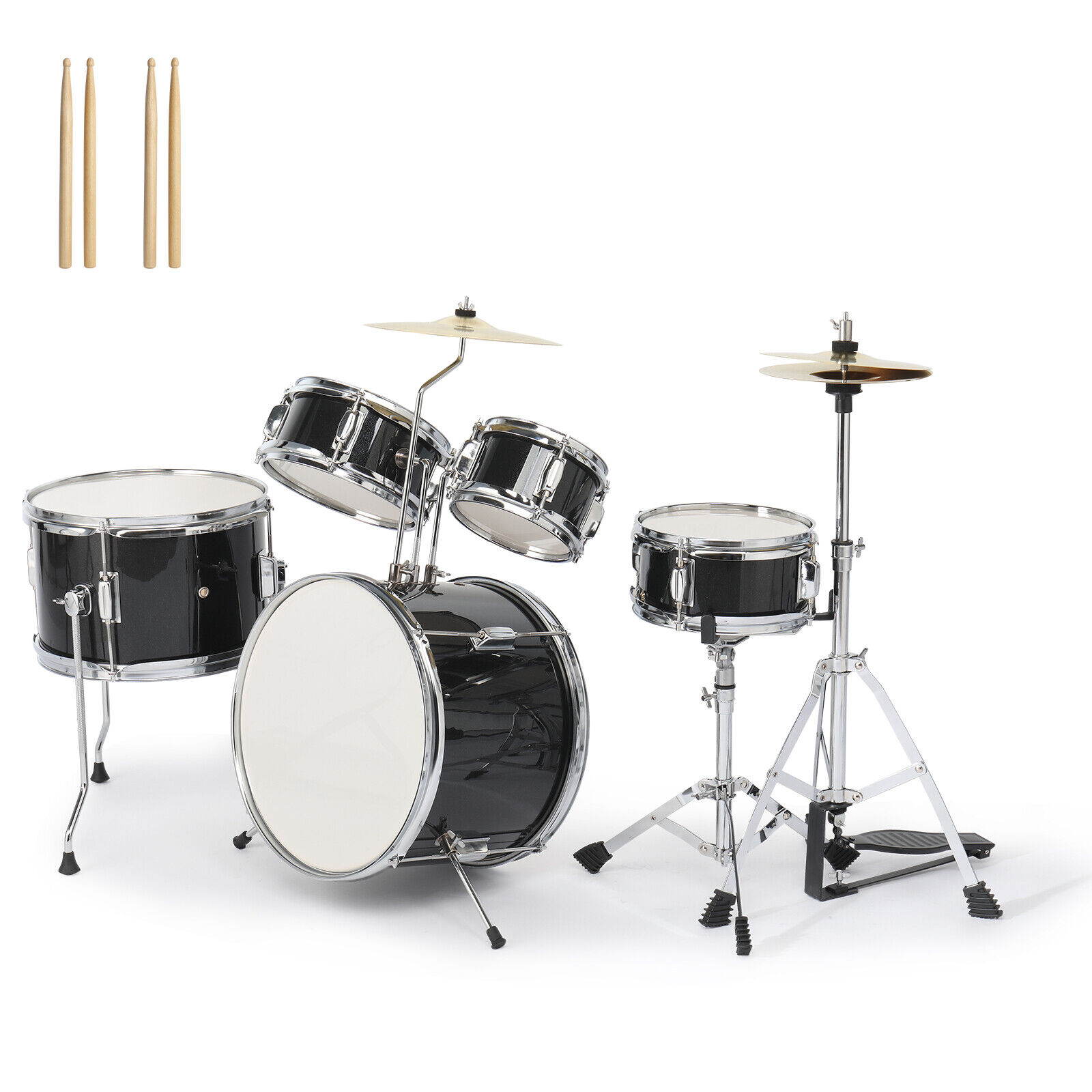 3-5-Piece Complete Junior Drum Set with Genuine Brass Cymbals for Beginner Kids 1