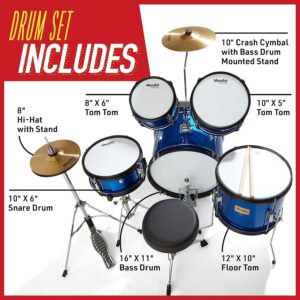 Mendini By Cecilio Kids - Starter Drums Kit w/Bass, Toms, Snare, Red Drum Set - Image 4