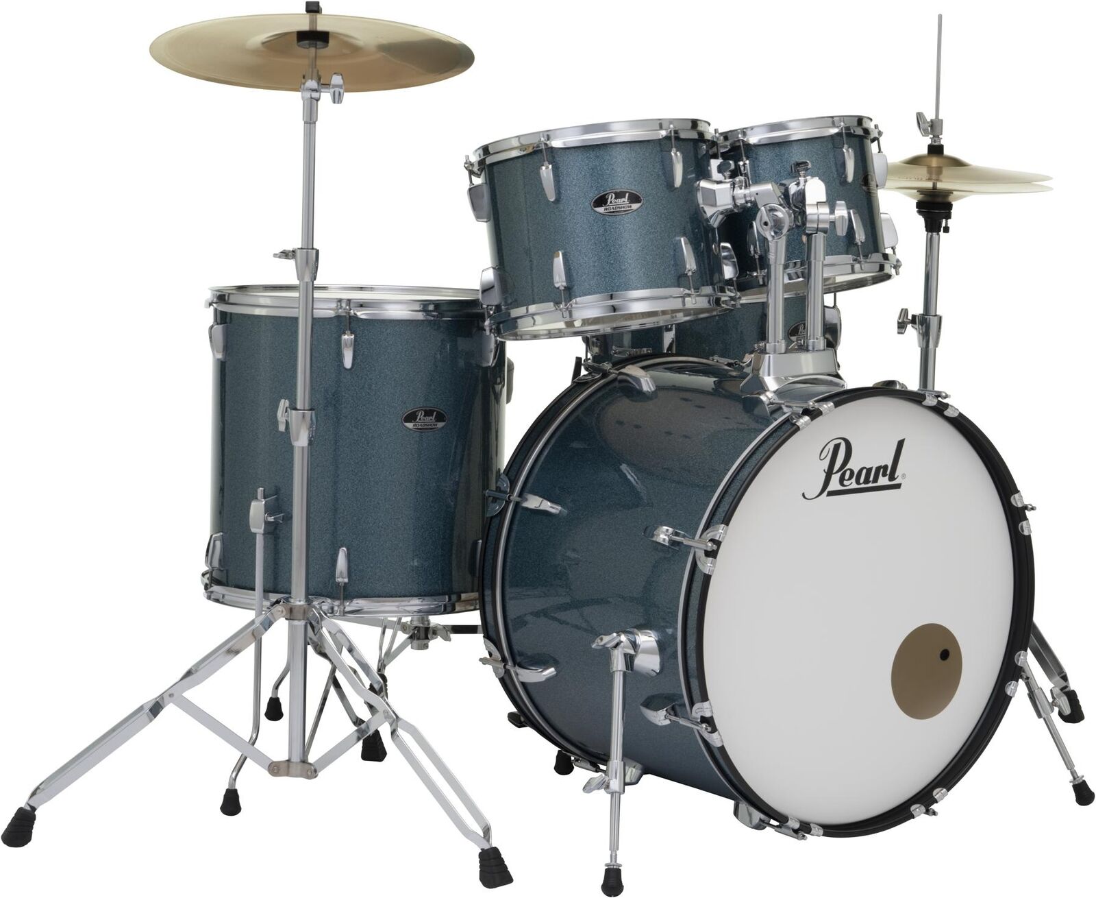 Pearl Roadshow 5-piece Complete Drum Set with Cymbals – 22″ Kick – Aqua Blue 1