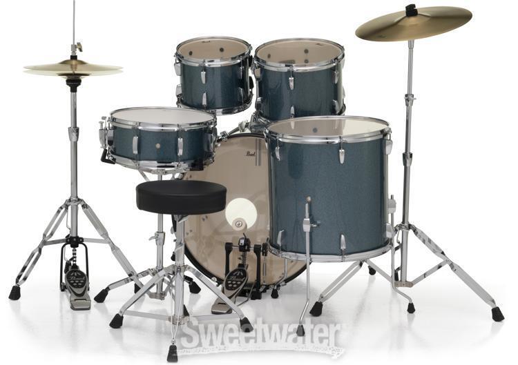 Pearl Roadshow 5-piece Complete Drum Set with Cymbals – 22″ Kick – Aqua Blue 2