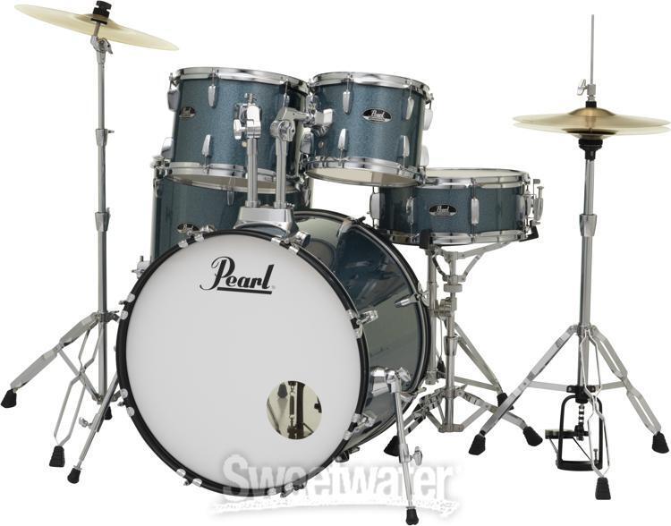 Pearl Roadshow 5-piece Complete Drum Set with Cymbals – 22″ Kick – Aqua Blue 3