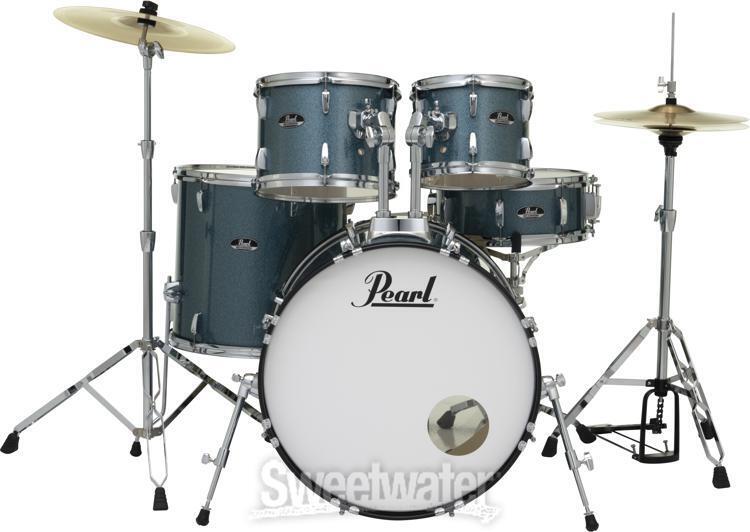 Pearl Roadshow 5-piece Complete Drum Set with Cymbals – 22″ Kick – Aqua Blue 4