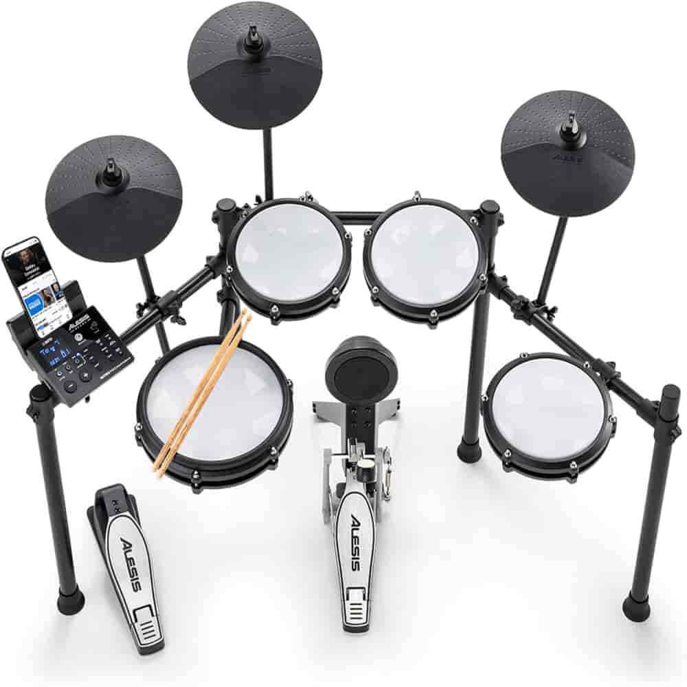 Alesis Nitro Max Kit Electric Drum Set with Quiet Mesh Pads, 10″ Dual Zone Snare 1