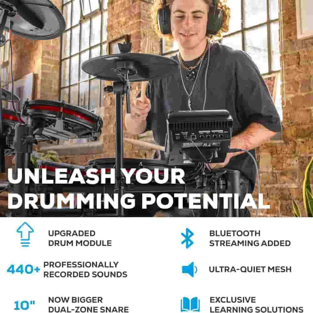 Alesis Nitro Max Kit Electric Drum Set with Quiet Mesh Pads, 10″ Dual Zone Snare 2
