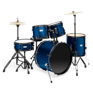 Full Size Pro Adult 5-Piece Drum Set Kit with Genuine Remo Heads - Blue - Image 1