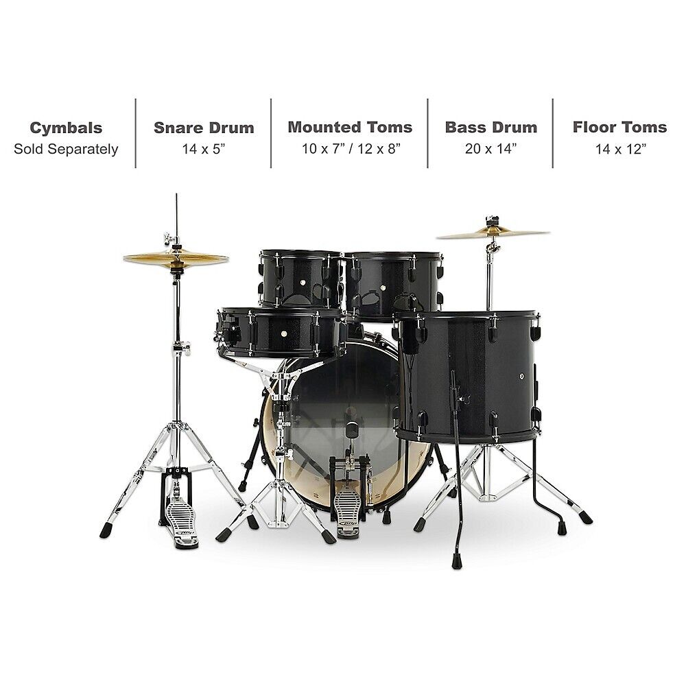 PDP by DW Encore Complete 5-Piece Drum Set w/Chrome Hardware/Cymbals Black Onyx 2