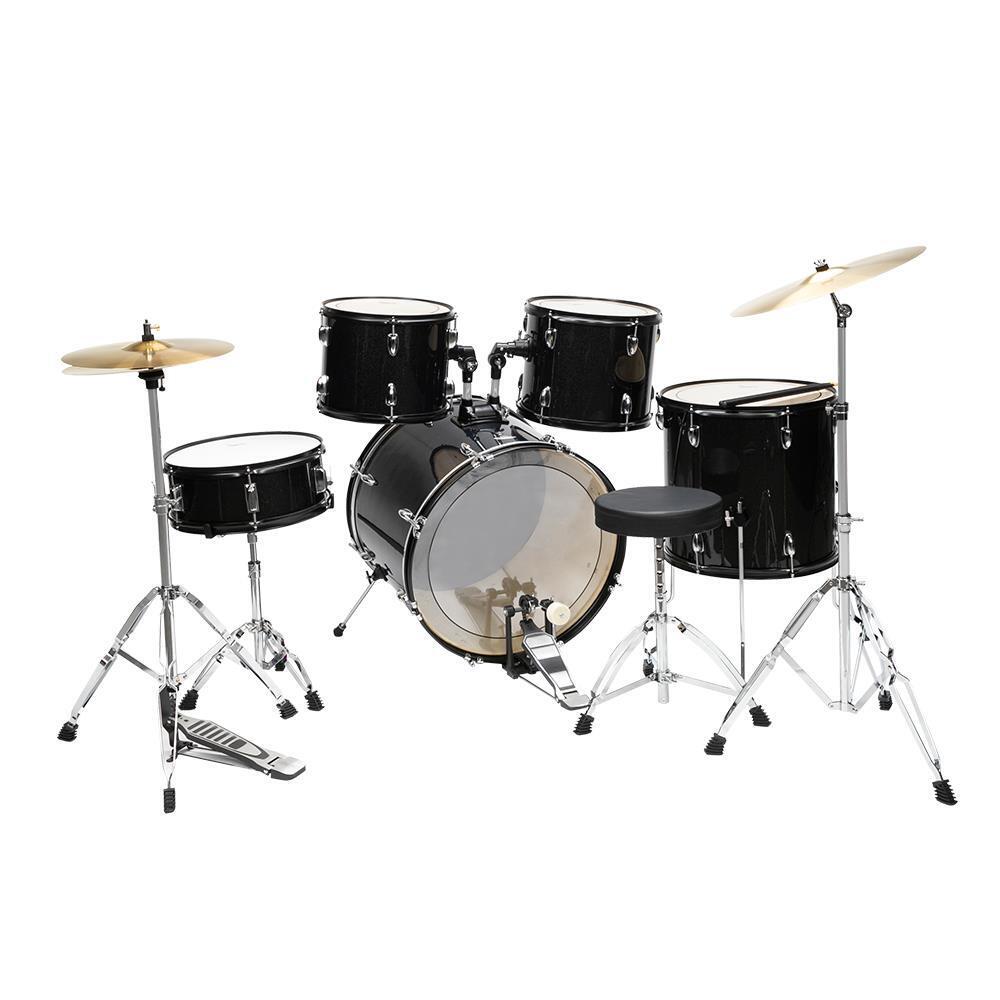 Glarry 5 Pieces Full Size Adult Drum Set Cymbals Kit with Stool & Sticks Black 3
