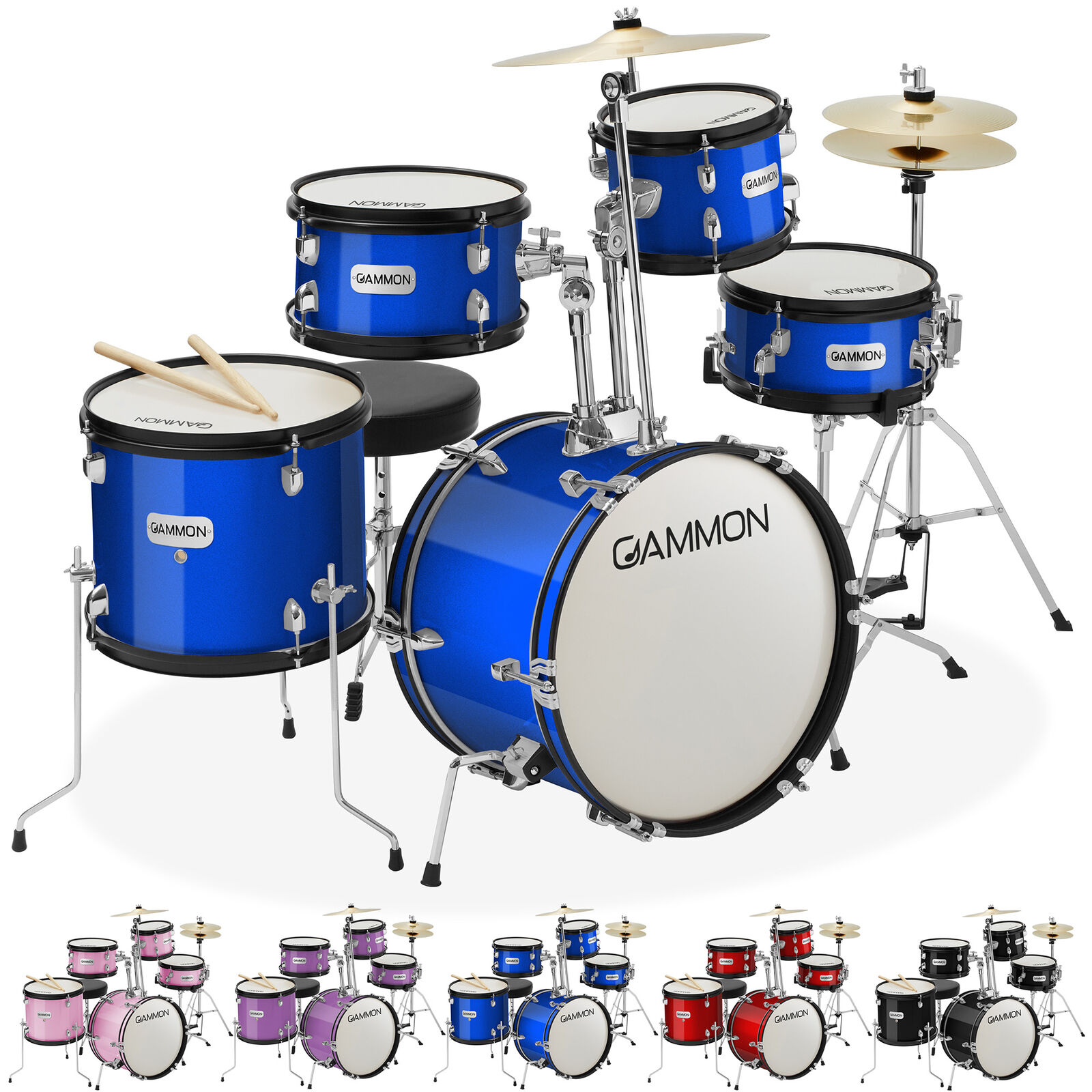 5-Piece Junior Drum Set, Beginner Percussion Kit with Stool and Stands 1