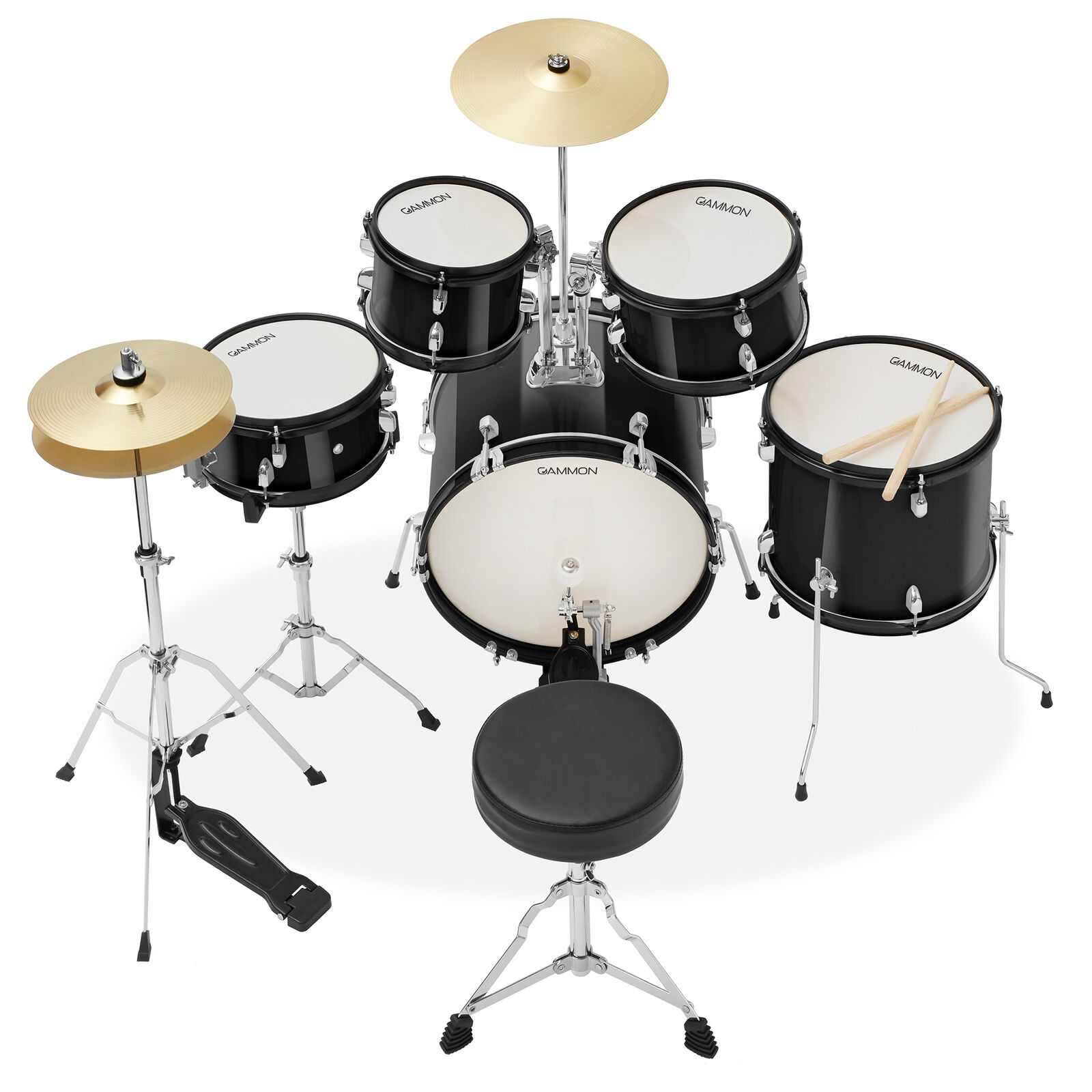 5-Piece Junior Drum Set, Beginner Percussion Kit with Stool and Stands 2