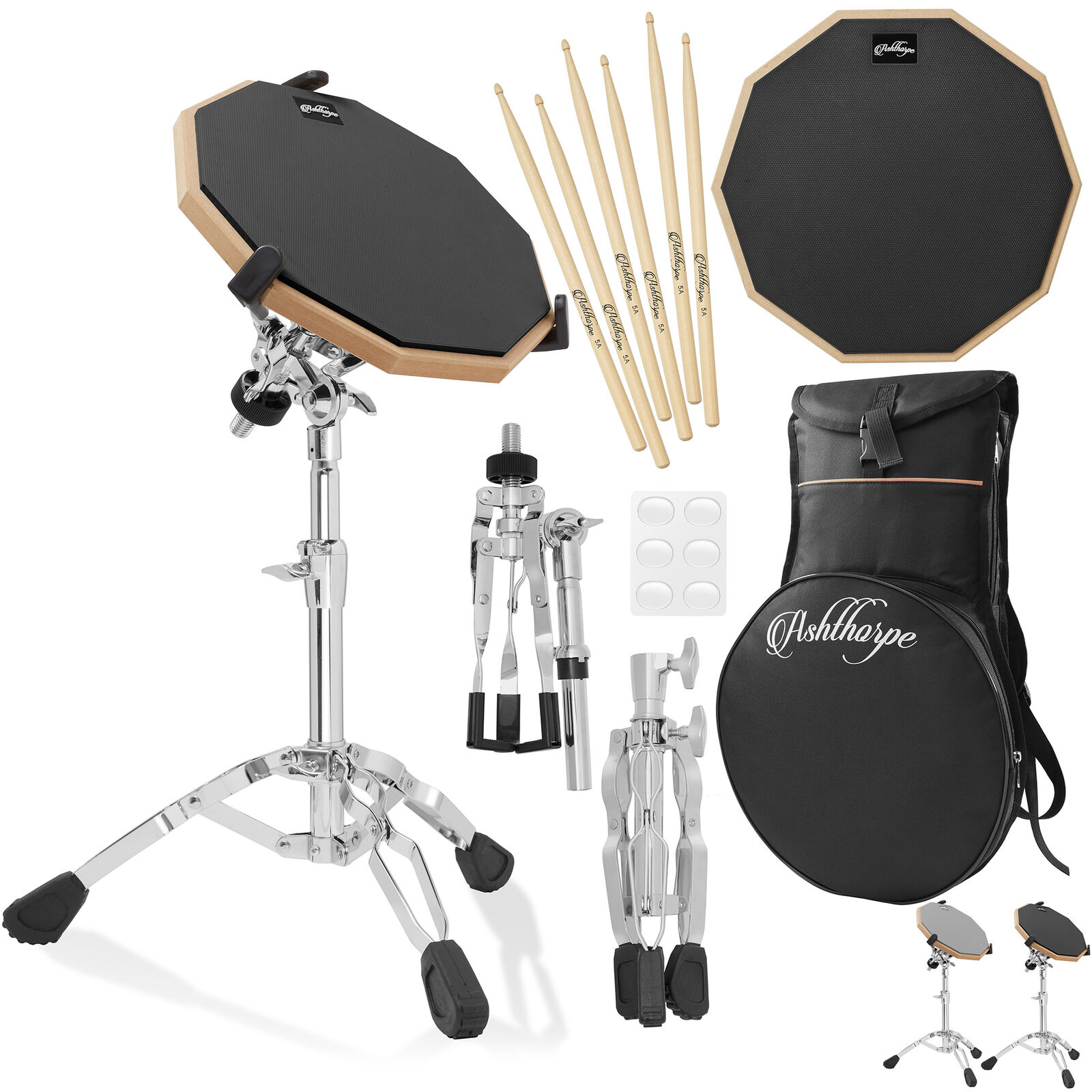 12″ Practice Pad Drum Set with Snare Stand, Carrying Bag, Drumsticks 1