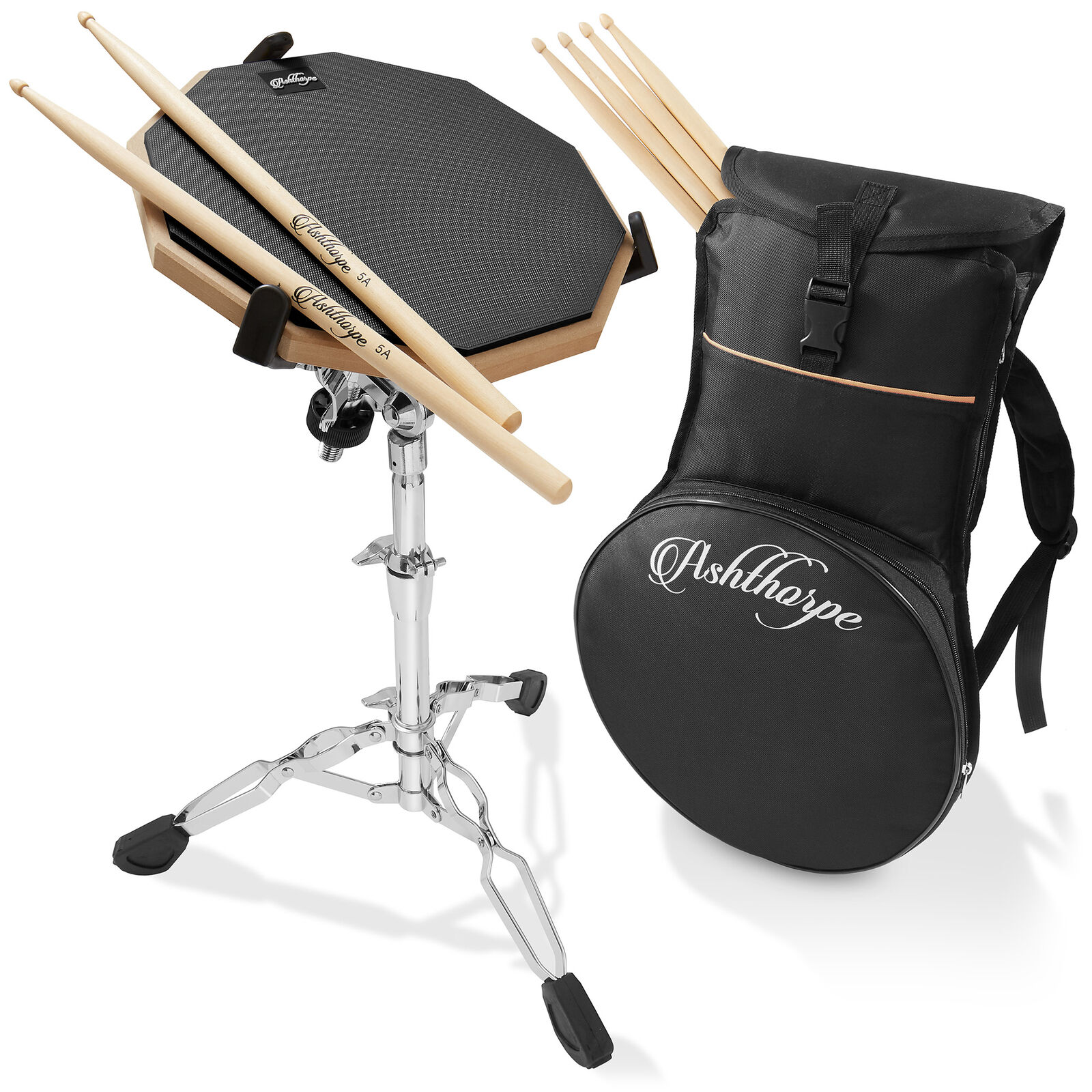 12″ Practice Pad Drum Set with Snare Stand, Carrying Bag, Drumsticks 2