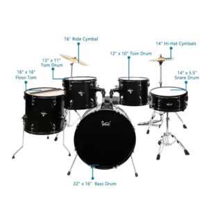 Glarry 5-Piece Complete Full Size Pro Adult Drum Set Kit with Stool Drum Pedal - Image 8