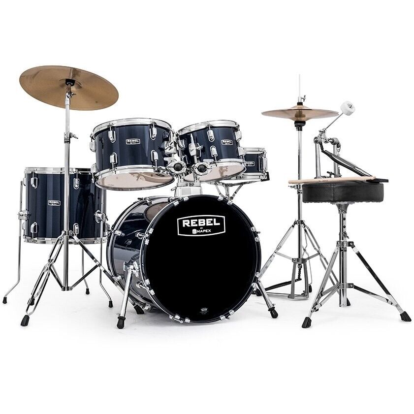 Mapex RB5844FTCYB Rebel 5 Piece Royal Blue Drum Kit w/Cymbals, Throne + Hardware 1