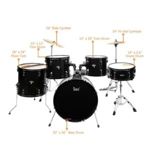 Glarry 5 PCS Full Size Complete Adult Drum Set Cymbal Stands, Stool, Drum Pedal - Image 8